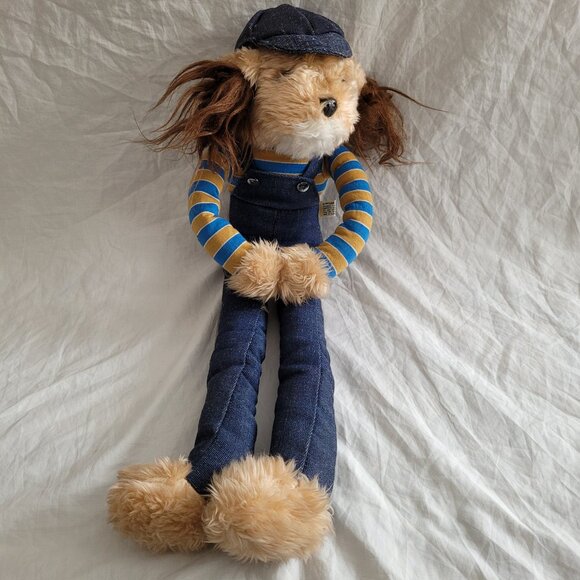 Knee Hugger Shaggy Dog Stuffed Toy Blue Overalls Cap Stripe Shirt Vintage 1981 - Picture 14 of 15